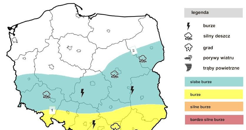 W środę na północy Polski będzie ciepło i sucho a na południu będzie burzowo /IMGW /