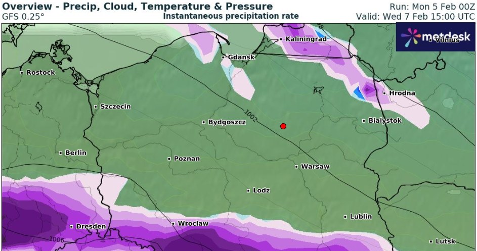 W środę na południu i północnym wschodzie może padać deszcz ze śniegiem /wxcharts /
