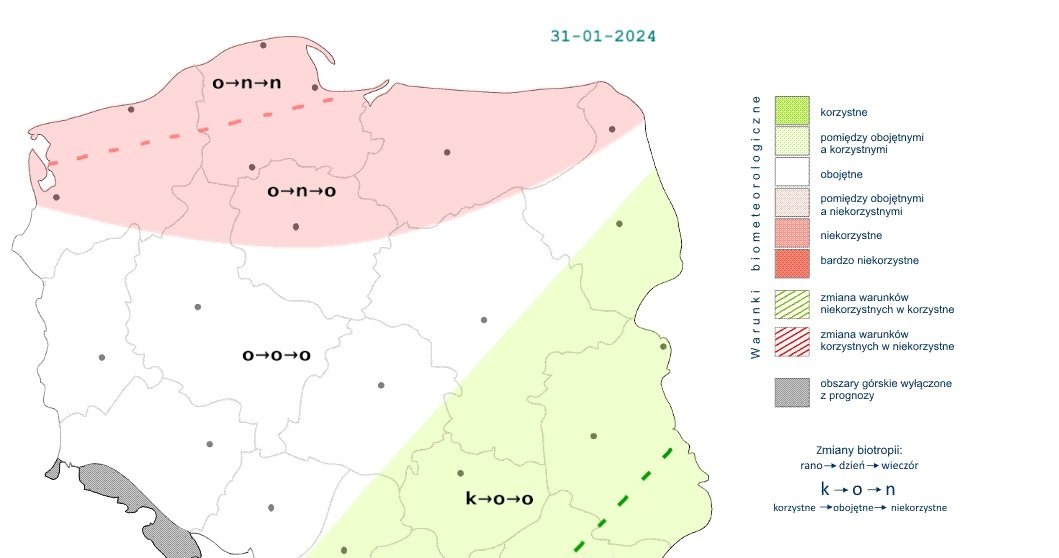 W środę niekorzystne warunki będą się utrzymywać na północy. Rano lepsza pogoda spodziewana jest na południowym wschodzie /IMGW  /