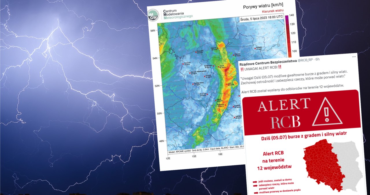 W środę niemal w całym kraju trzeba się liczyć z gwałtownymi burzami, lokalnie też z gradem. W nocy nie będzie wytchnienia /123rf/IMGW/RCB /