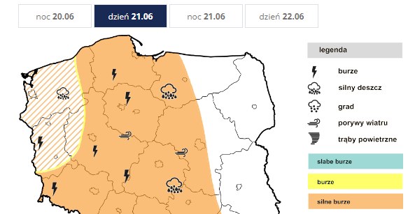 W środę upały i gwałtowne burze z gradem przetoczą się przez Polskę /IMGW /