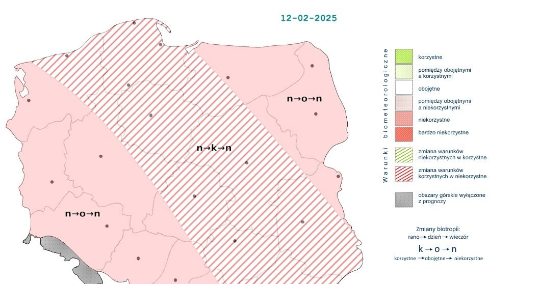 W środę w ciągu dnia w dużej części Polski biomet będzie korzystny. Rano i wieczorem mróz pogorszy jednak warunki /IMGW /