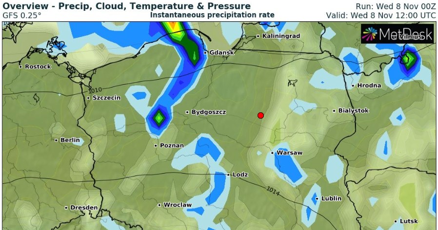 W środę w wielu miejscach kraju będzie deszczowo i chłodno. Lokalnie spadnie też deszcz ze śniegiem i śnieg /wxcharts /