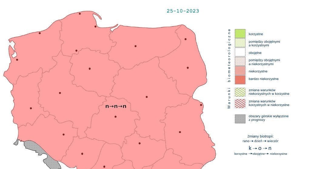 W środę warunki biometeorologiczne w całym kraju będą niekorzystne /IMGW /