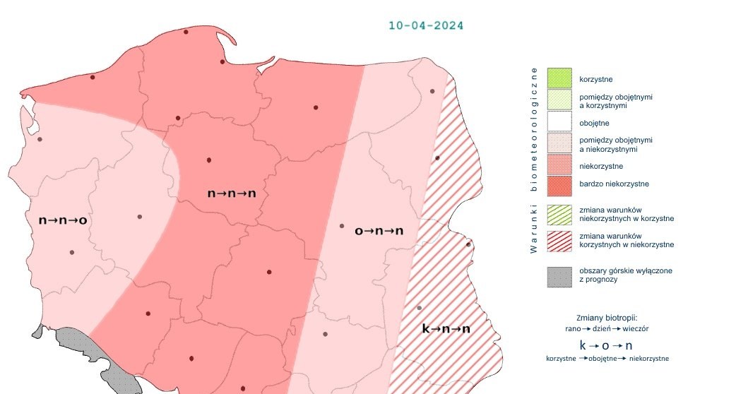 W środę warunki w większości kraju będą niekorzystne. Najlepsze będą rano na wschodzie, jednak potem się pogorszą /IMGW /