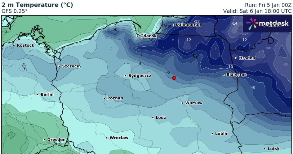 W święto Trzech Króli cieplej będzie na południu kraju - tam temperatury będą dodatnie /wxcharts /