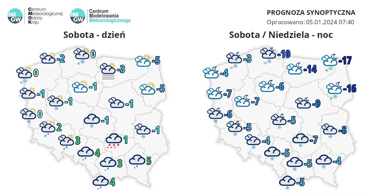 W święto Trzech króli mroźnie będzie w większości kraju. Nocą najsilniejsze mrozy pojawią się na północnym wschodzie /IMGW /