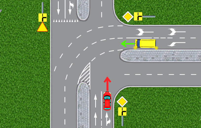 W tej sytuacji kierowca czerwonego auta nie wie, jakie są zamiary kierującego żółtym busem /INTERIA.PL