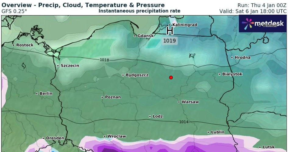 W Trzech Króli duże opady śniegu i deszczu ze śniegiem spodziewane są na południu Polski /wxcharts /