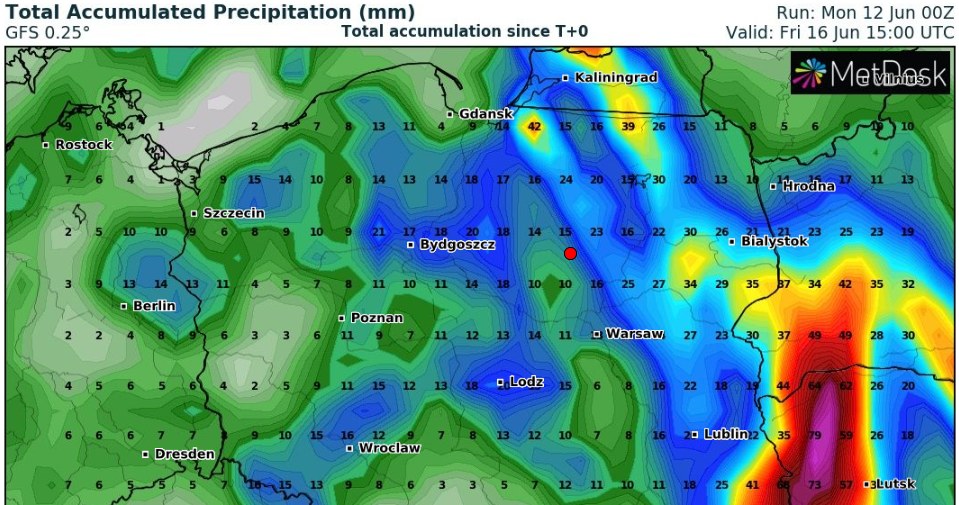 W tym tygodniu należy się spodziewać intensywnych opadów deszczu. Cieplej zacznie się robić pod koniec tygodnia /wxcharts