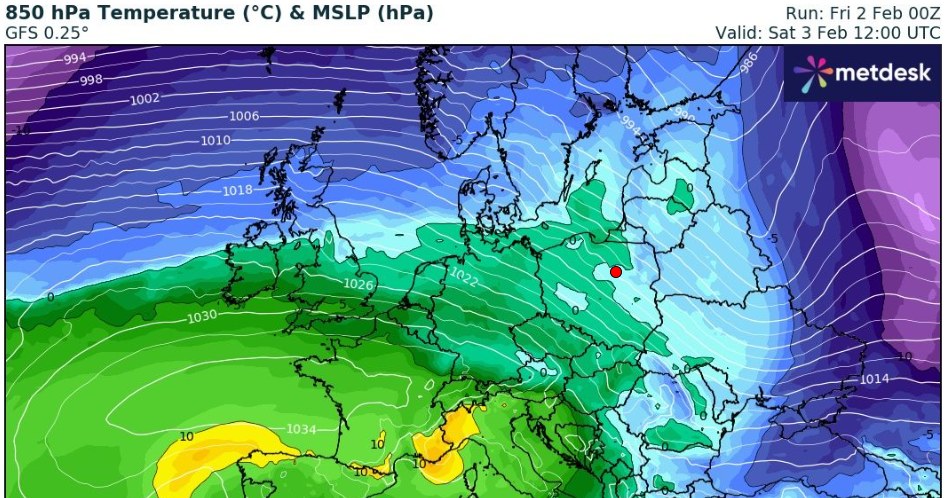 W weekend będzie ciepło, ale jednocześnie mokro i wietrznie. Temperatury miejscami sięgną 11 stopni Celsjusza /wxcharts /