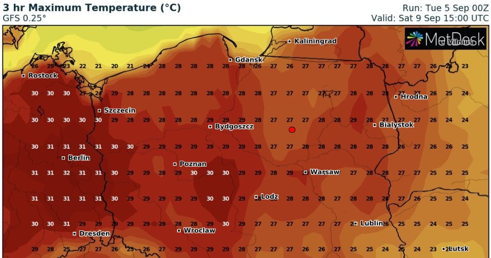 W weekend do Polski mogą wrócić upały. Na zachodzie może być około 30 st. C /wxcharts /