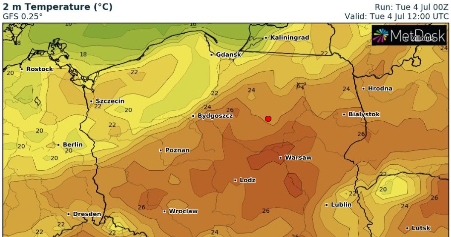 W większości kraju będzie ciepło. Temperatury mogą sięgnąć 27 stopni Celsjusza /wxcharts /