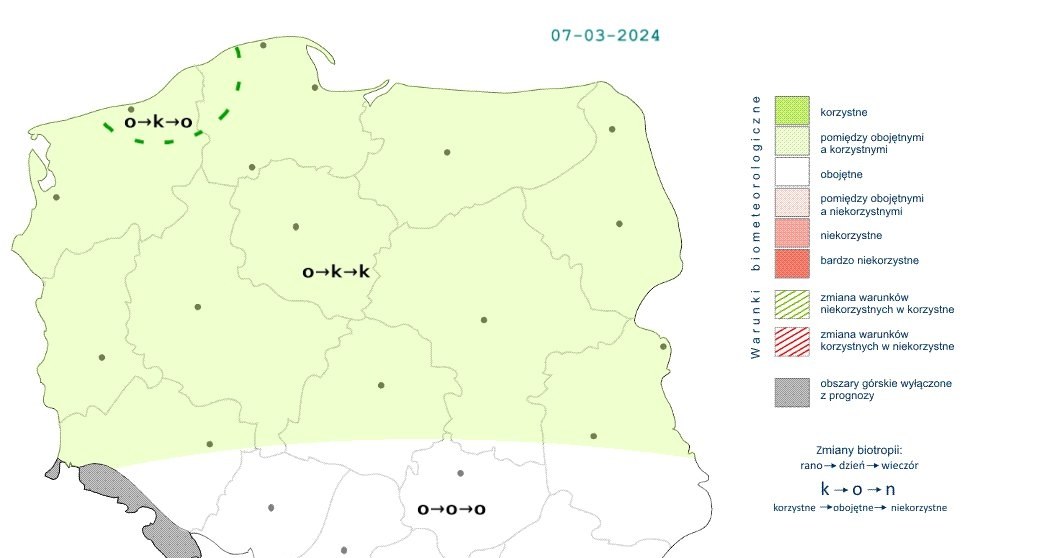 W większości kraju warunki będą korzystne, tylko na południu przez cały dzień utrzymają się obojętne /IMGW /
