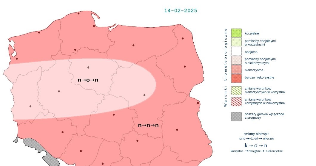 W większości kraju warunki biometeorologiczne będą niekorzystne /IMGW /