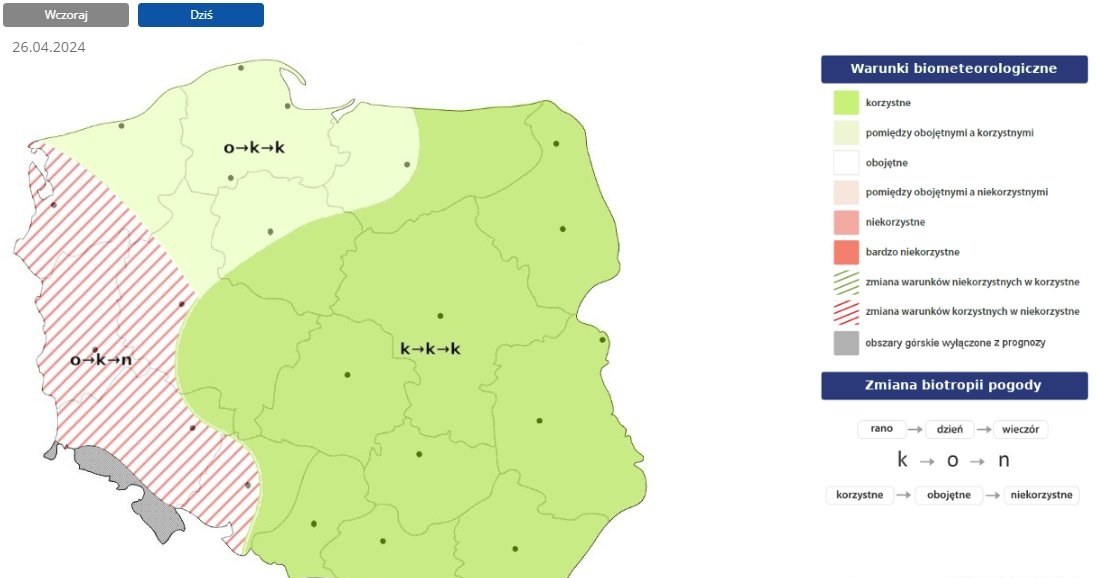 W większości Polski warunki biometeorologiczne będą korzystne przez praktycznie cały dzień /IMGW