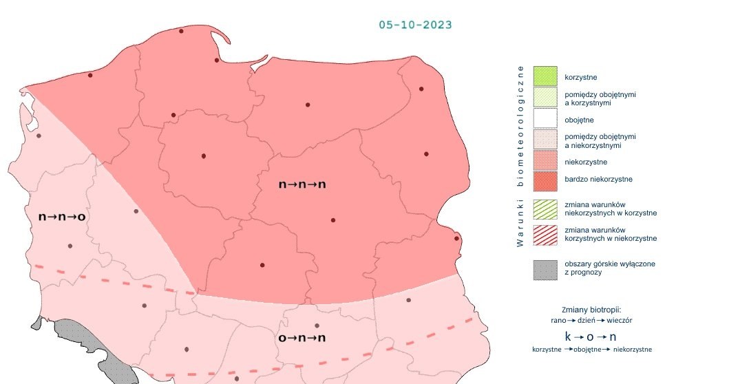 W większości Polski warunki biometeorologiczne będą niekorzystne przez dużą część dnia /IMGW /