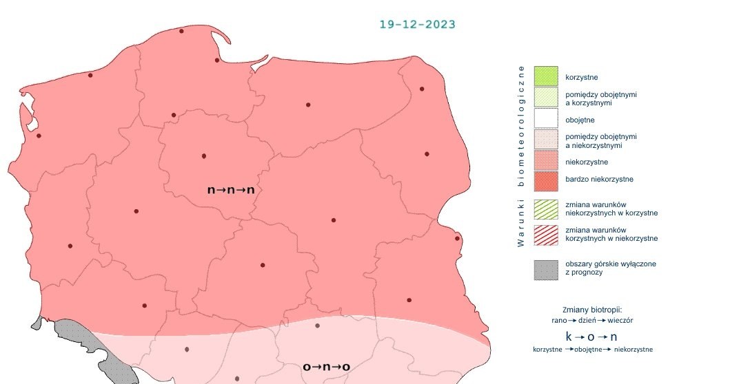 W większości Polski we wtorek warunki biometeorologiczne będą niekorzystne /IMGW /