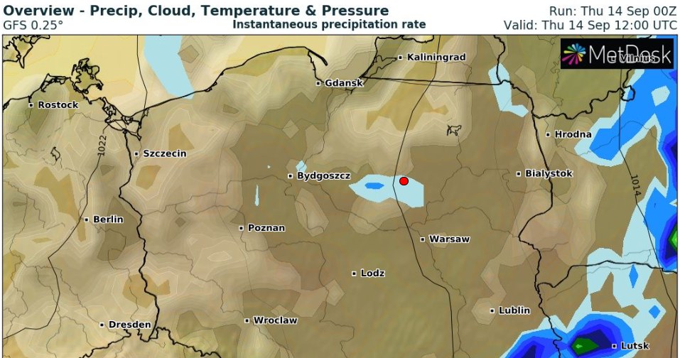 W wielu częściach kraju będzie pochmurnie, lokalnie mogą padać deszcze a na południu mogą też pojawić się burze /wxcharts /