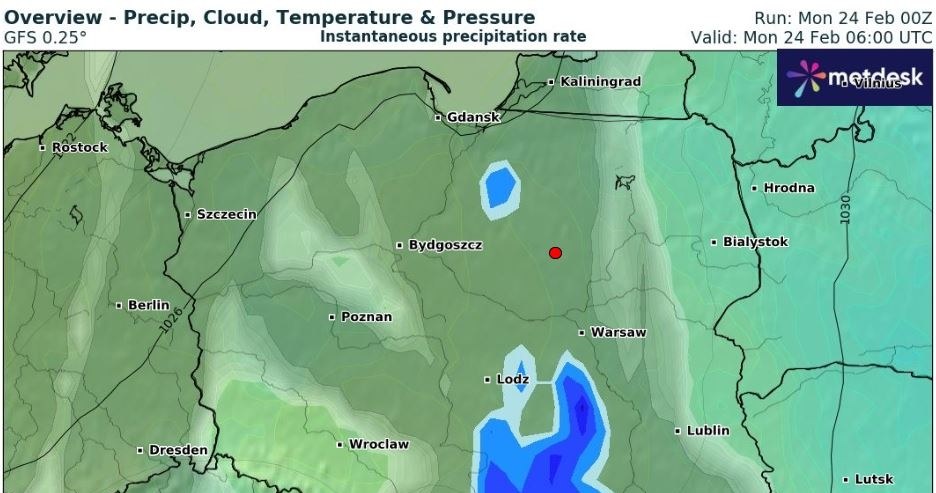 W wielu miejscach będzie słabo padać. Na marznące opady trzeba uważać miejscami na południu /wxcharts /