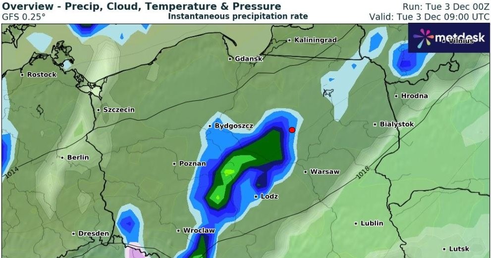 W wielu miejscach kraju we wtorek będzie mokro i nieprzyjemnie. Jedynie na południowym wschodzie będzie przeważnie sucho i spokojnie /wxcharts /
