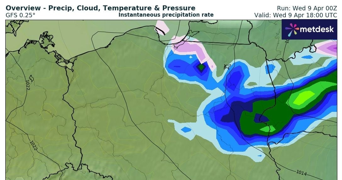W wielu miejscach spadnie deszcz i deszcz ze śniegiem. Pogoda przeważnie nie będzie przyjazna /wxcharts /