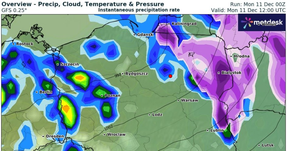 W wielu miejscach spadnie deszcz lub deszcz ze śniegiem. Na południu roztopy /wxcharts