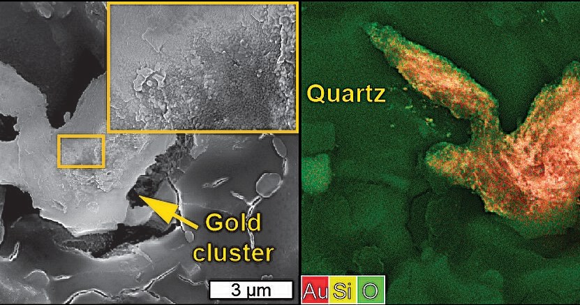 W wyniku naprężeń na kwarcu osadziło się złoto /Dr Chris Voisey/Monash University /materiały prasowe