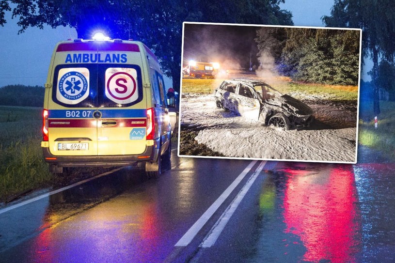 W wypadku BMW pod Ostrzeszowem zginęła jedna osoba /fot. PSP Ostrzeszów /MAREK MALISZEWSKI/REPORTER /East News