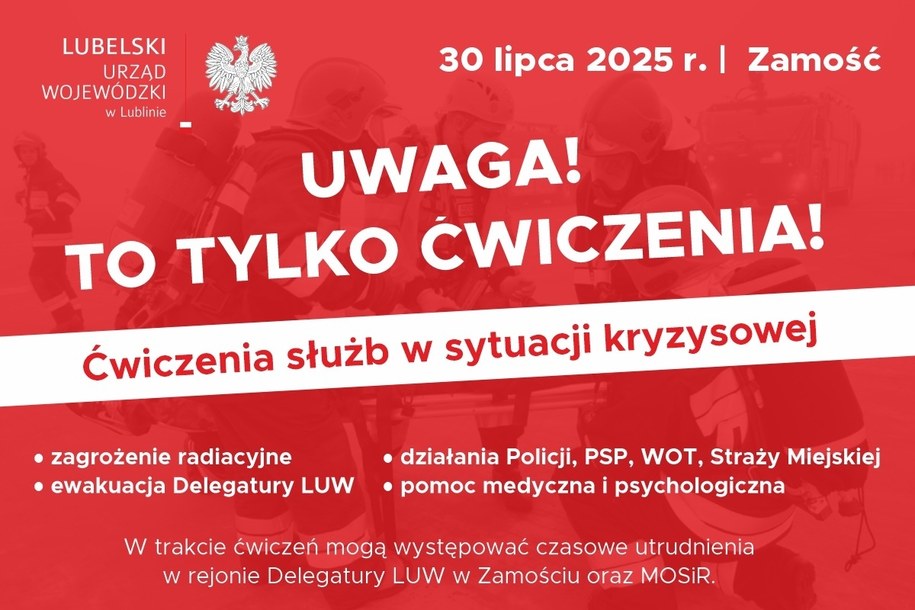 W Zamościu organizowane są ćwiczenia służb w razie zagrożenia radiacyjnego /Lubelski Urząd Wojewódzki /