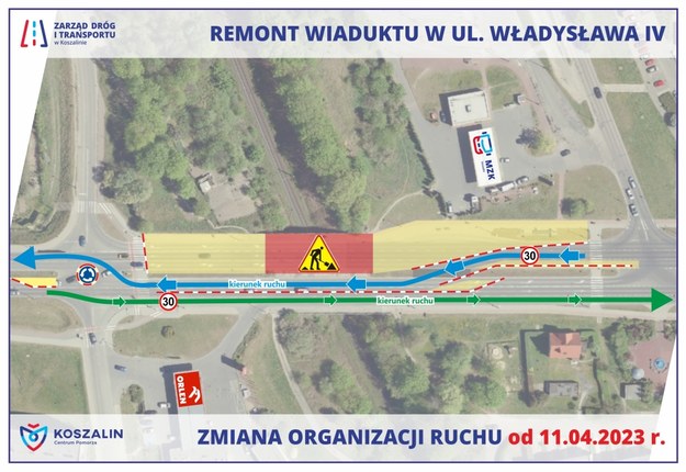 W związku z zakończeniem etapu prac, zostanie wyłączony z ruchu odcinek ulicy Władysława IV w kierunku osiedla Unii Europejskiej od skrzyżowania z ulicą Wąwozową aż do końca wiaduktu. /Urząd Miasta w Koszalinie /