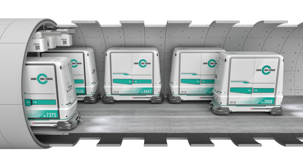 Wagoniki podziemnej kolei Cargo Sous Terrain będą przewozić towary do centrów szwajcarskich miast /CST.ch /materiały prasowe
