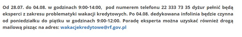 Wakacje kredytowe. Rzecznik Finansowy uruchamia specjalną infolinię. Źródło: RF /