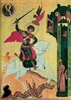 Walka św. Jerzego ze smokiem, ikona z cerkwi w Litwinowie, pierwsza połowa XVI w. /Encyklopedia Internautica