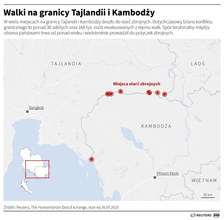 Walki na granicy Tajlandii i Kambodży /Michał Czernek, Maciej Zieliński /PAP/REUTERS