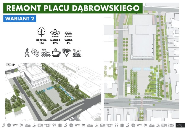 Wariant drugi przebudowy Placu Dąbrowskiego, który ma największą powierzchnię wody /materiały prasowe/materiały zewnętrzne /Materiały prasowe