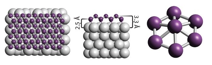 Warstwa atomów boru (fioletowych) na srebrnym podłożu /materiały prasowe