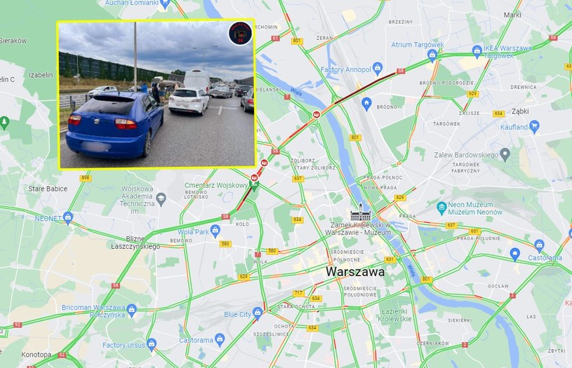 Warszawa. Karambol na drodze S8 /Google Maps / Wawa Hot News /
