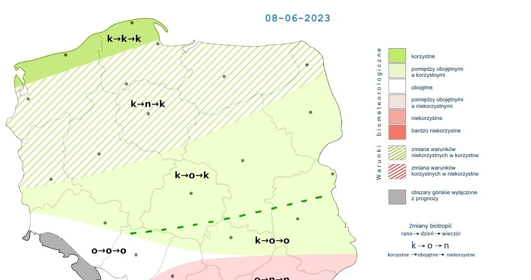 Warunki biometeorologiczne będą gorsze na obszarach burz i upałów /IMGW /
