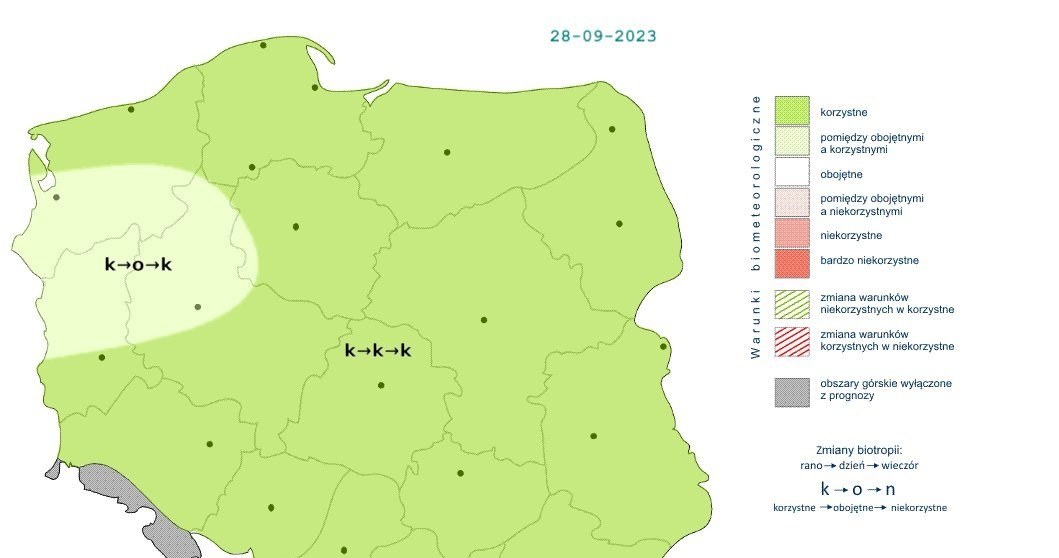 Warunki biometeorologiczne będą korzystne przez praktycznie cały dzień. Miejscami około południa może zrobić się duszno /IMGW /