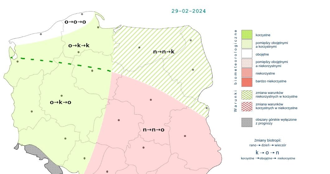 Warunki biometeorologiczne na zachodzie będą przeważnie korzystne, a w centrum i na południowym wschodzie będą się stopniowo poprawiać /IMGW /