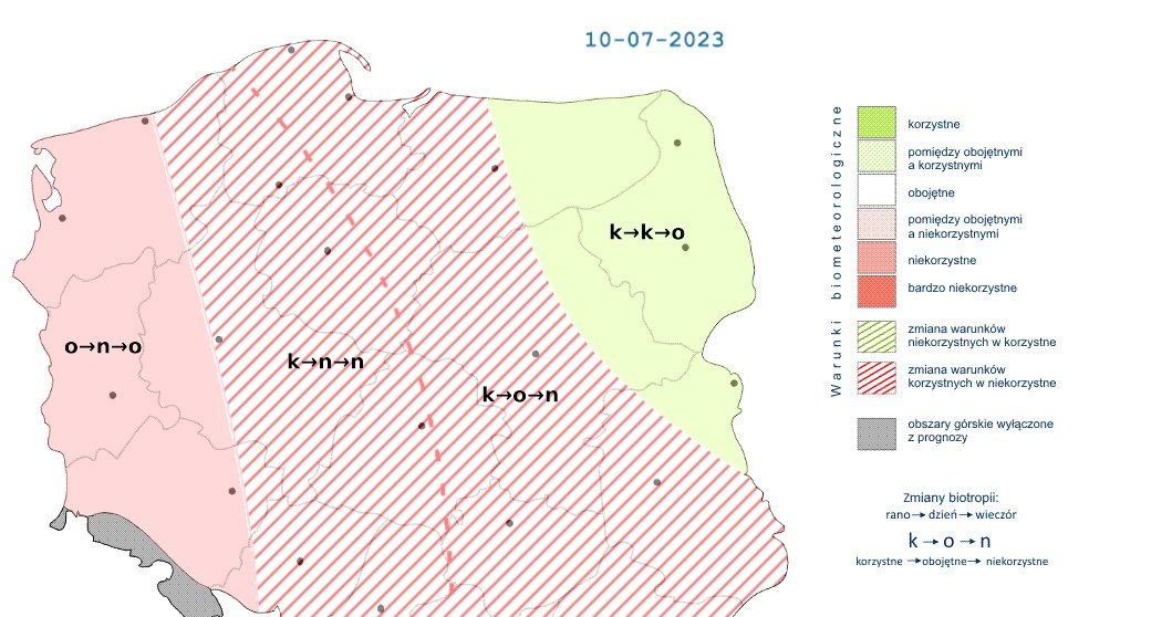 Warunki biometeorologiczne początkowo będą korzystne, jednak z upływem czasu zaczną siępogarszać /IMGW /