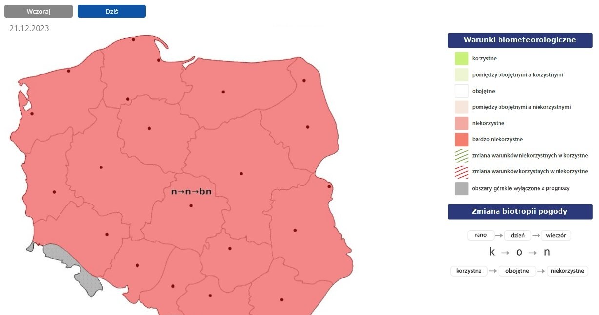 Warunki biometeorologiczne w całym kraju będą niekorzystne /IMGW /