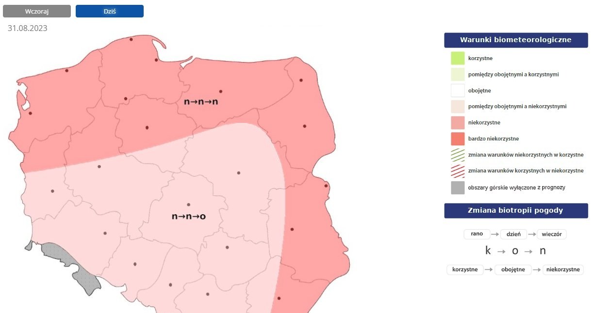Warunki biometeorologiczne w czwartek będą niekorzystne praktycznie przez cały dzień /IMGW /