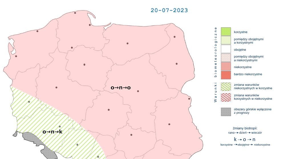 Warunki biometeorologiczne w czwartek przeważnie będą niekorzystne w większości kraju /IMGW /