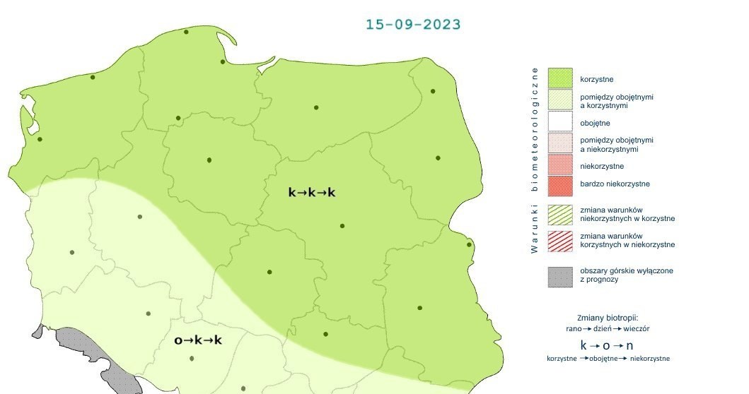 Warunki biometeorologiczne w piątek będą przeważnie korzystne przez cały dzień /IMGW /