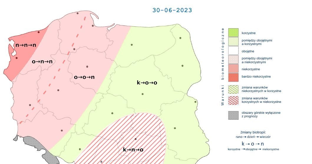 Warunki biometeorologiczne w piątek w dużej części kraju będą niekorzystne /IMGW /