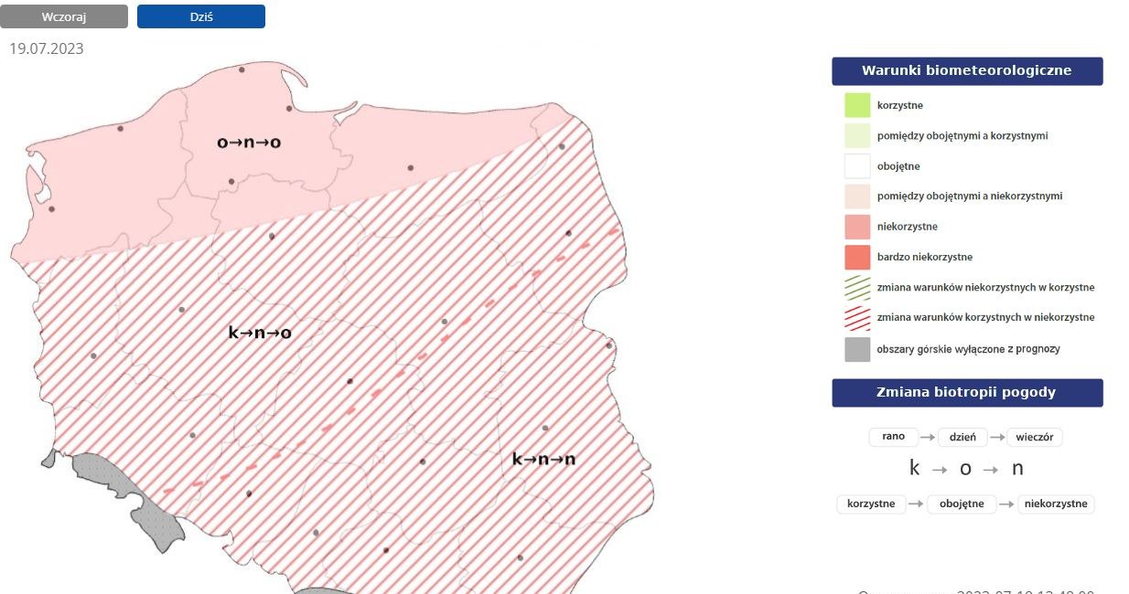 Warunki biometeorologiczne w środę w większości kraju będą przeważnie niekorzystne /IMGW /