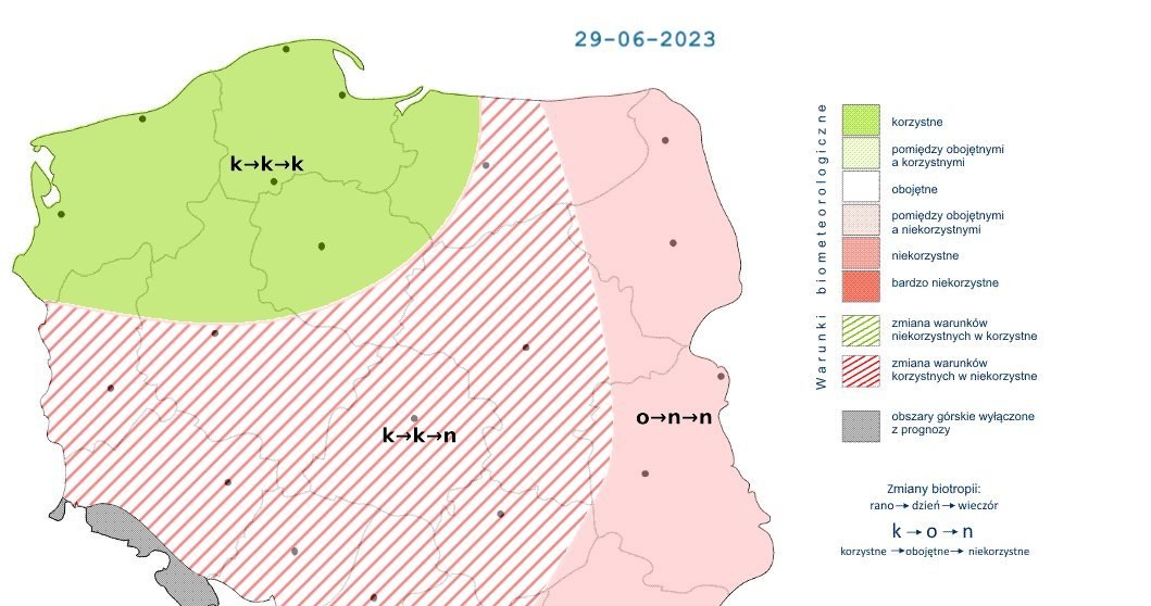 Warunki biometeorologiczne w większości kraju będą się zmieniać na niekorzystne /IMGW /