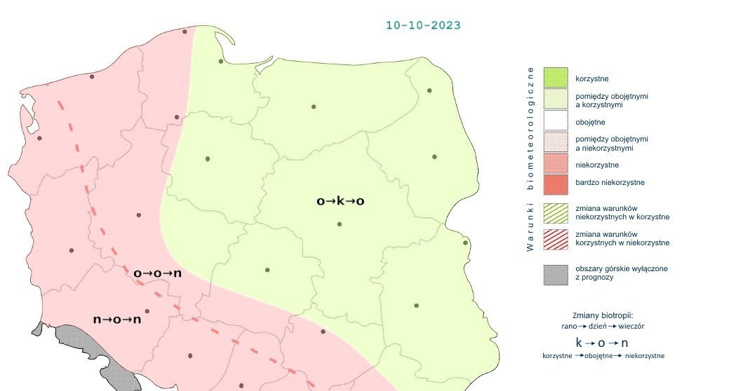 Warunki biometeorologiczne we wtorek w dużej części kraju będą korzystne w ciągu dnia, lecz wieczorem osłabną do obojętnych /IMGW /